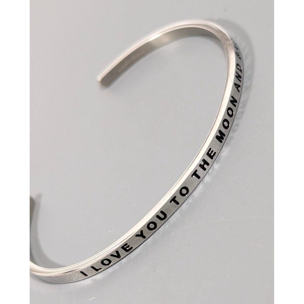 MantraBand Love You Moon and Back Cuff Bracelet Stacking Silver Tone‎ 7"
